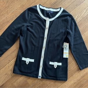Jones New York Signature Black/White Trim Cardigan Size Small